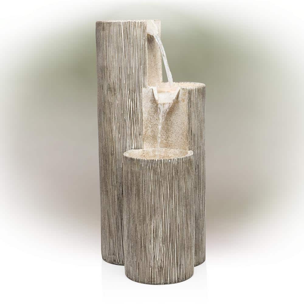 Modern 41" Gray Polyresin Three-Tier Column Fountain with LED Light