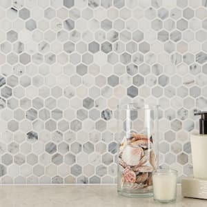 Greecian White 1 in. Hexagon 12 in. x 12 in. Polished Marble Mesh-Mounted Mosaic Tile  (0.95 sq. ft./Each)