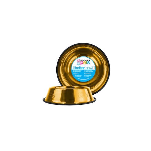 Platinum Pets Embossed Non-Tip Stainless Steel Cat/Dog Bowl, 24 Karat Gold