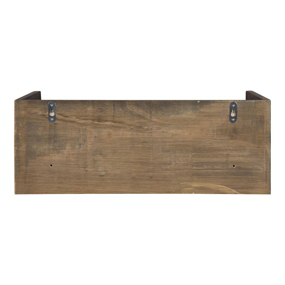 Rustic Brown Wood Floating Shelf with Drawer, 21"