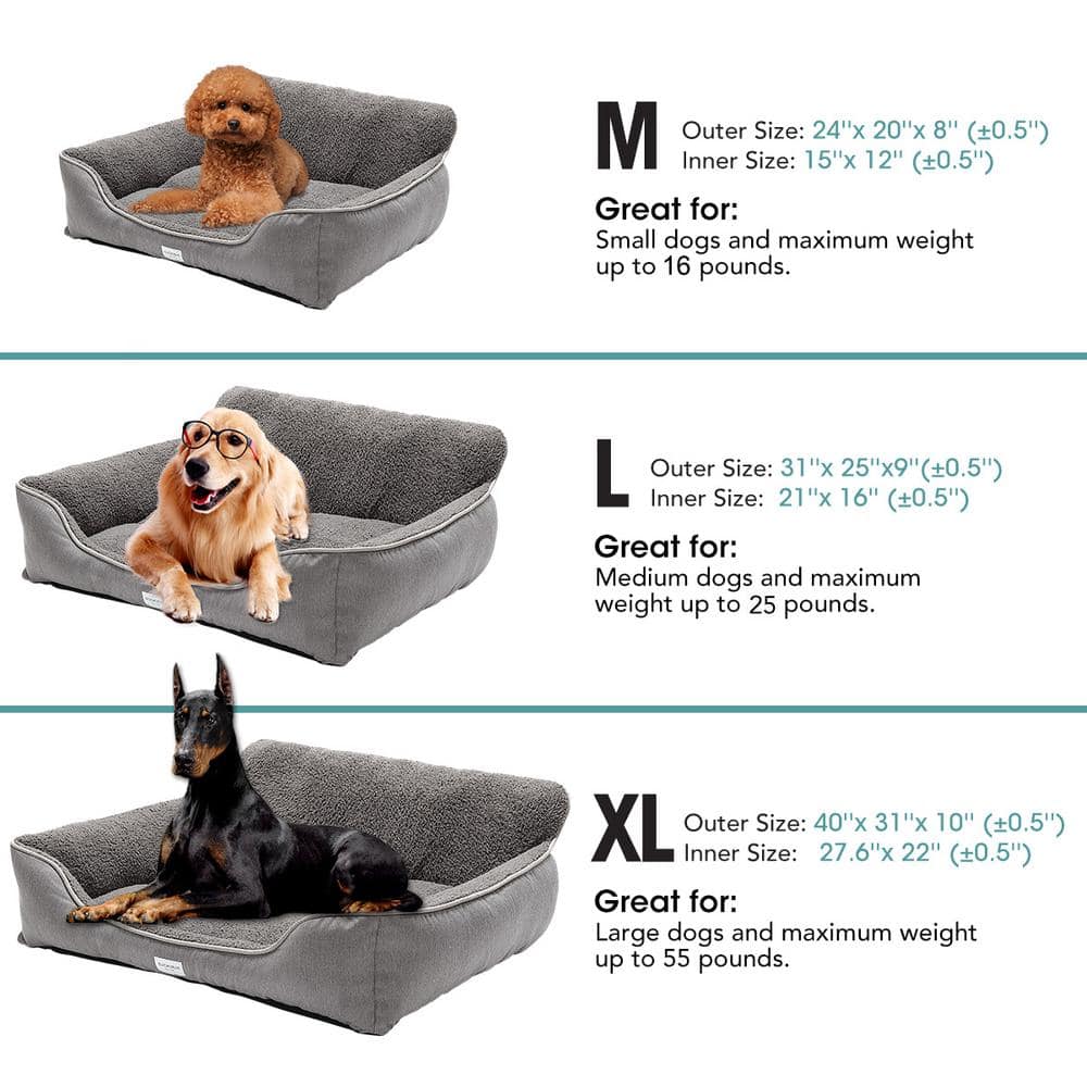 Medium Grey Orthopedic Outdoor Dog Bed with Bolster