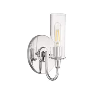 Modina 6.75 in. 1-Light Chrome Finish Wall Sconce with Clear Glass