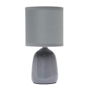 10.04 in. Gray Tall Traditional Ceramic Thimble Base Bedside Table Desk Lamp with Matching Fabric Shade