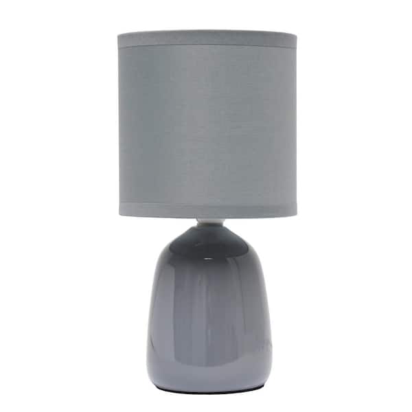 Simple Designs 10.04 in. Gray Tall Traditional Ceramic Thimble Base Bedside Table Desk Lamp with Matching Fabric Shade