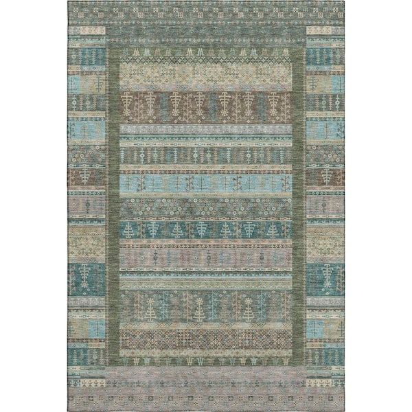Mayfield Premium Machine Washable Abstract AMF2160 Aloe 10 ft. x 14 ft. Area Rug