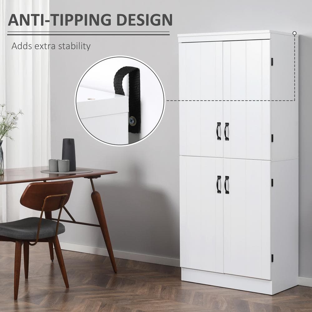 Tall White Freestanding Kitchen Pantry with Adjustable Shelves