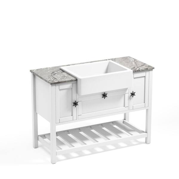 ANGELES HOME 48 in. W x 20 in. D x 33.60 in. H Freestanding Bath Vanity in White with Gray Sintered Stone Top and Ceramic Sink