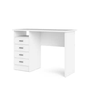 44 in. Rectangular White 4 Drawer Writing Desk with Built-In Storage