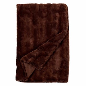 Cozy Brown Embossed Faux Fur Reverse to Micomink Throw Blanket