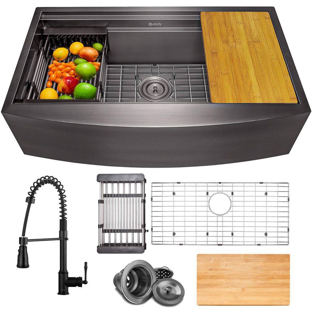All-in-One Matte Black Finished Stainless Steel 33 in. x 20 in. Farmhouse Apron Mount Kitchen Sink with Faucet price history on PriceWatchPro