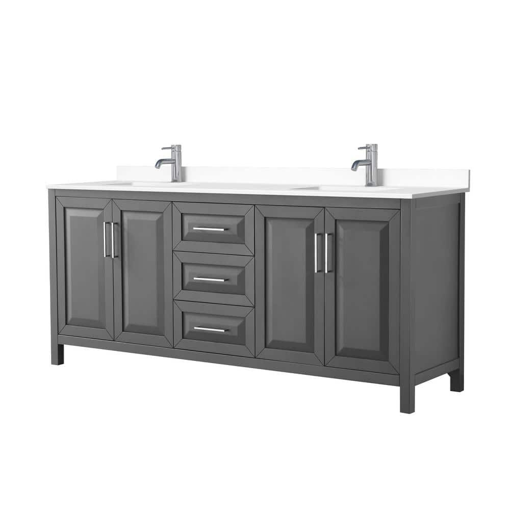 Daria 80 in. W x 22 in. D Double Vanity in Dark Gray with Cultured Marble Vanity Top in White with White Basins -  Wyndham Collection, 840193300804