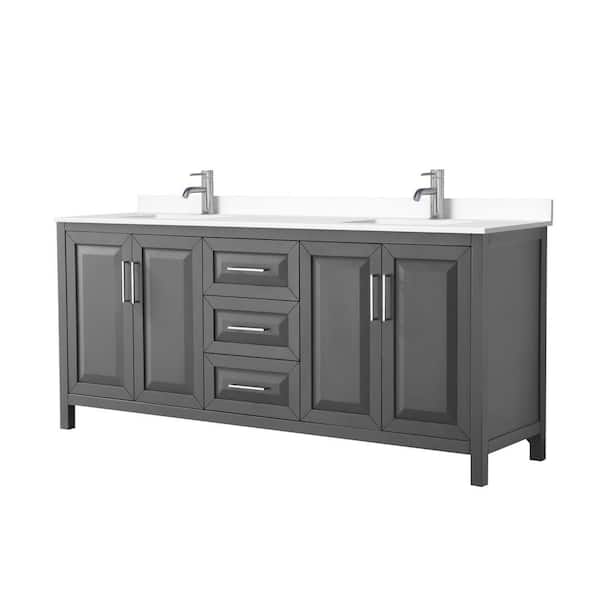 Wyndham Collection Daria 80 in. W x 22 in. D Double Vanity in Dark Gray with Cultured Marble Vanity Top in White with White Basins
