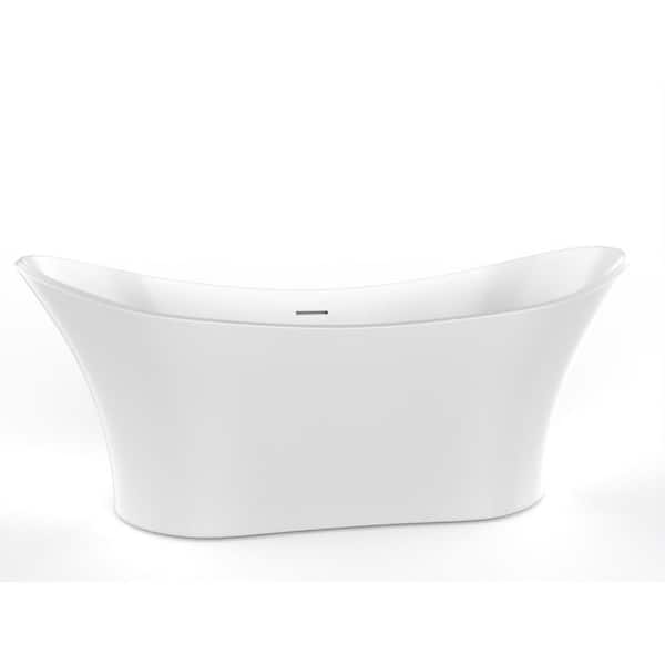 castellousa Ocean 68.9 in. Solid Surface Stone Resin Flatbottom Bathtub in Matte White