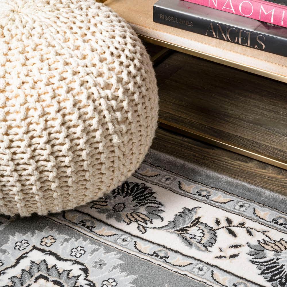 Cherie French Cottage Gray/Cream Synthetic Runner Rug
