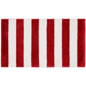 Beach Stripe Crimson Red/White 21 in. x 34 in. Bath Rug