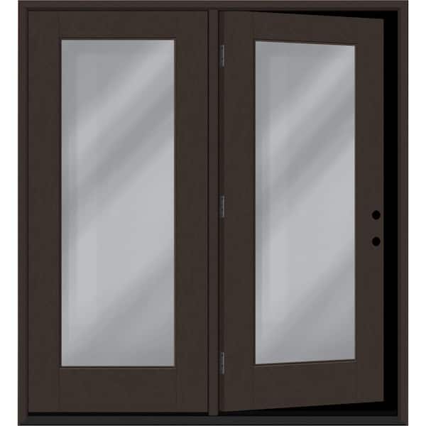 Regency 72 in. x 80 in. Full Lite Clear Glass Hickory LH Center-Hinged Stained Fiberglass Retro Patio Door w/4 in. Jamb