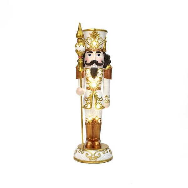 50.2 in. Lighted White and Gold Nutcracker Soldier with Scepter, Battery-Op Christmas Decor