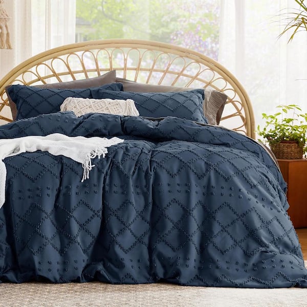 Unbranded 3 Pieces King Polyester Boho Bedding Duvet Cover for All Seasons Navy