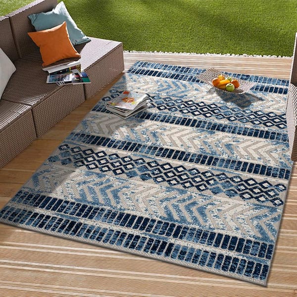 World Rug Gallery Patio 8 X 10 (ft) Braided Gray Indoor/Outdoor