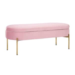 Chloe Blush Pink Velvet and Gold Steel Storage Bench with Flip-Top Lid (18.5 x 48 x 17)