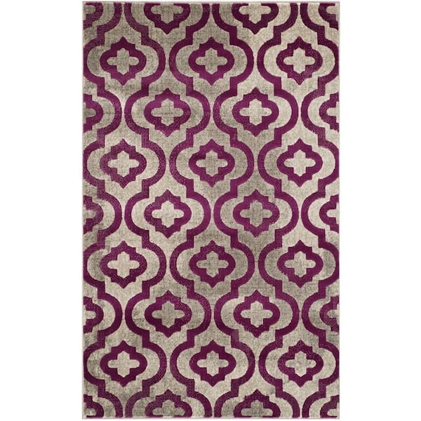 SAFAVIEH Porcello Light Grey/Purple 4 ft. x 6 ft. Floral Area Rug