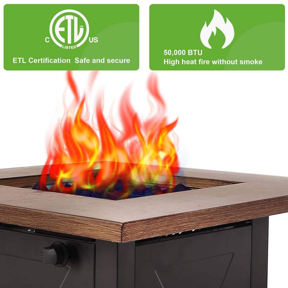 Yellow Wood Mocha X Square Propane Fire Pit Table