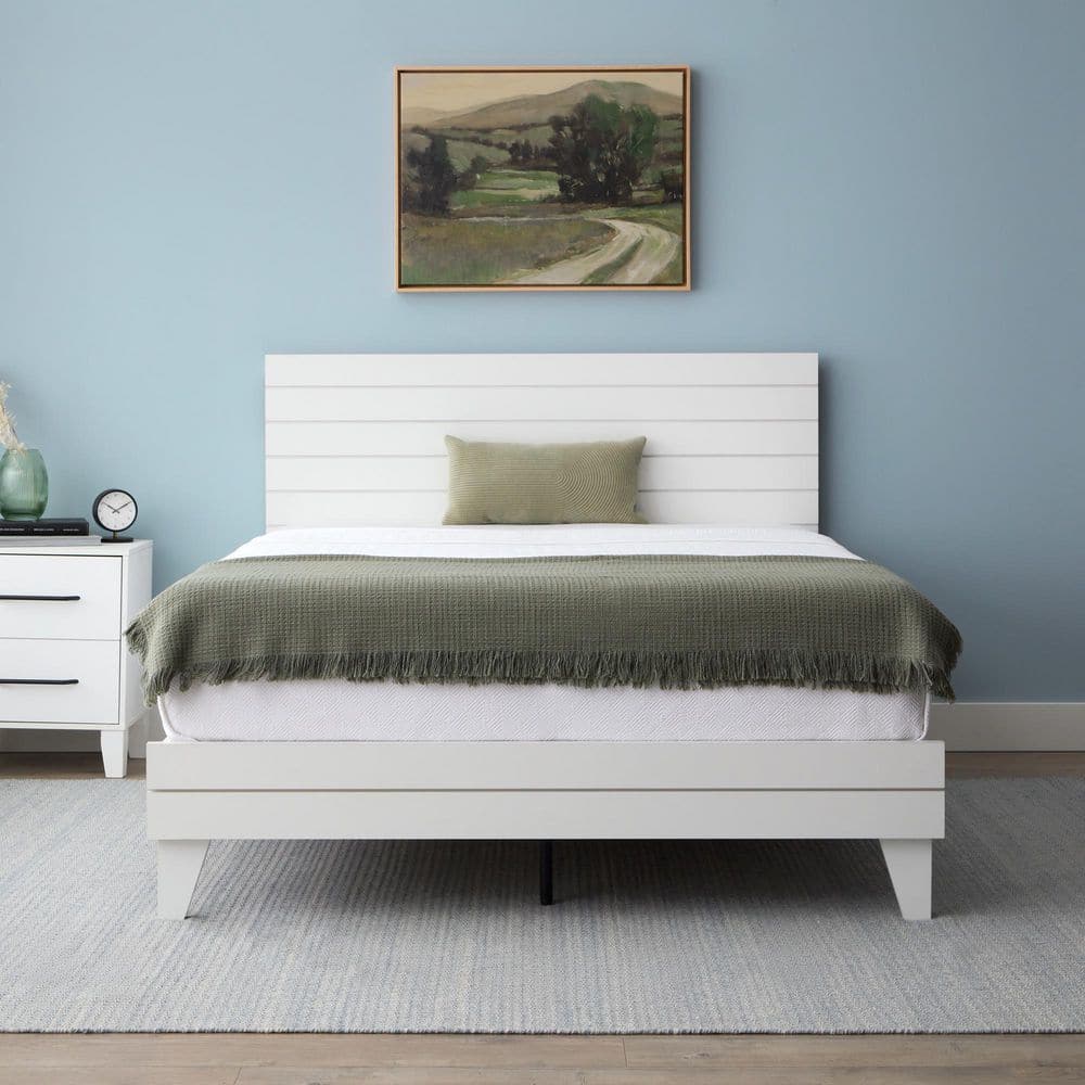 Brookside Mabel White Wood Frame Full Platform Bed with Shiplap Headboard BS00A1LBDFFWH The