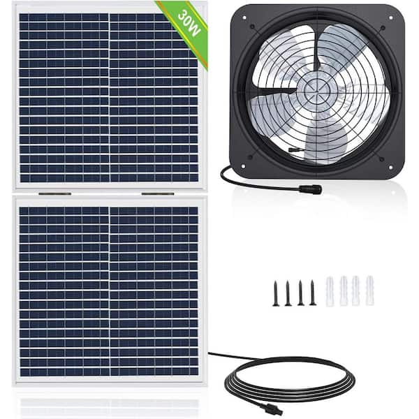 1200 CFM Black Solar Power Attic Ventilator Gable Roof Vent Fan with 30W Foldable Panel for Home Attic