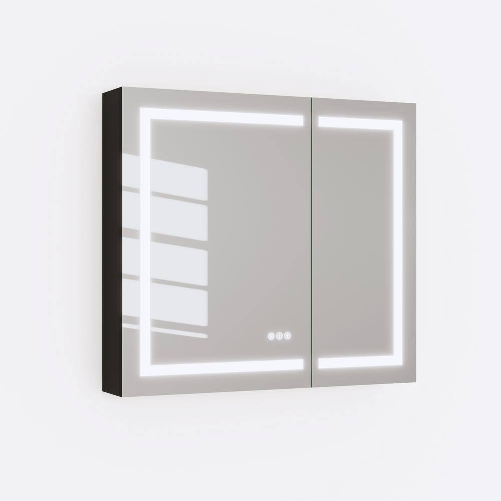 Matte Black Aluminum LED Lighted Medicine Cabinet with Mirror