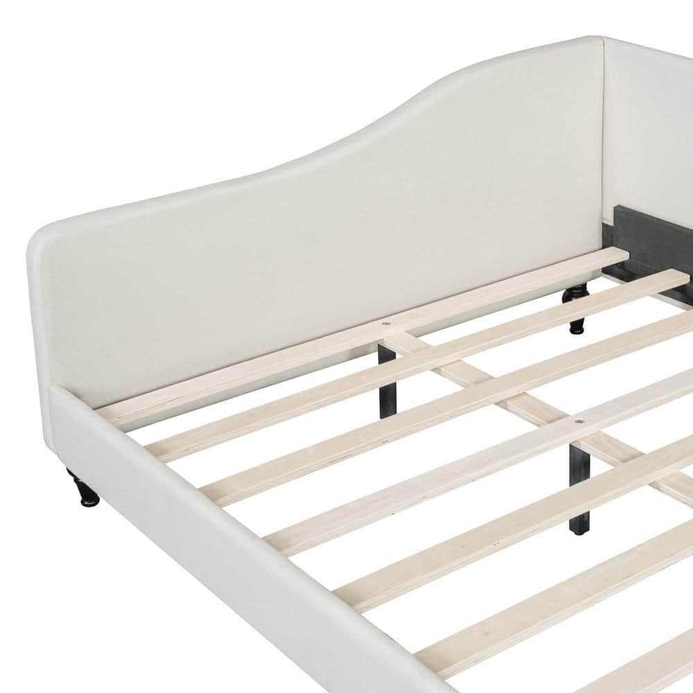 Sleek and Modern Beige Twin Size Linen Daybed with Solid Wood Legs - thumbnail 9