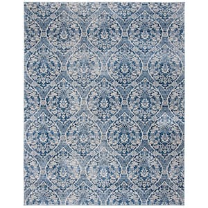 Brentwood Navy/Light Gray 10 ft. x 13 ft. Floral Geometric Medallion Area Rug