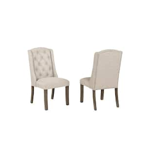 Elise Beige Linen Fabric With Rustic Grey Finish Legs Wing Chairs Set of 2