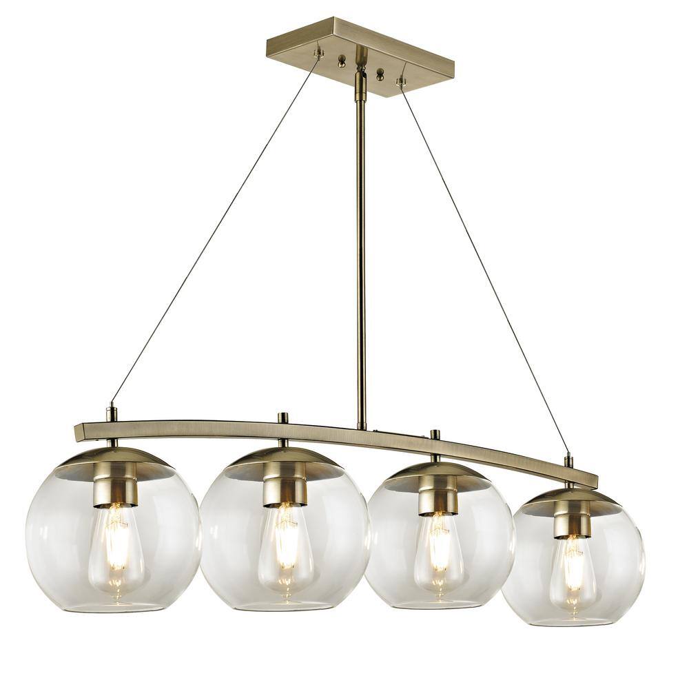 4-Light Antique Brass Glass Globe Pendant