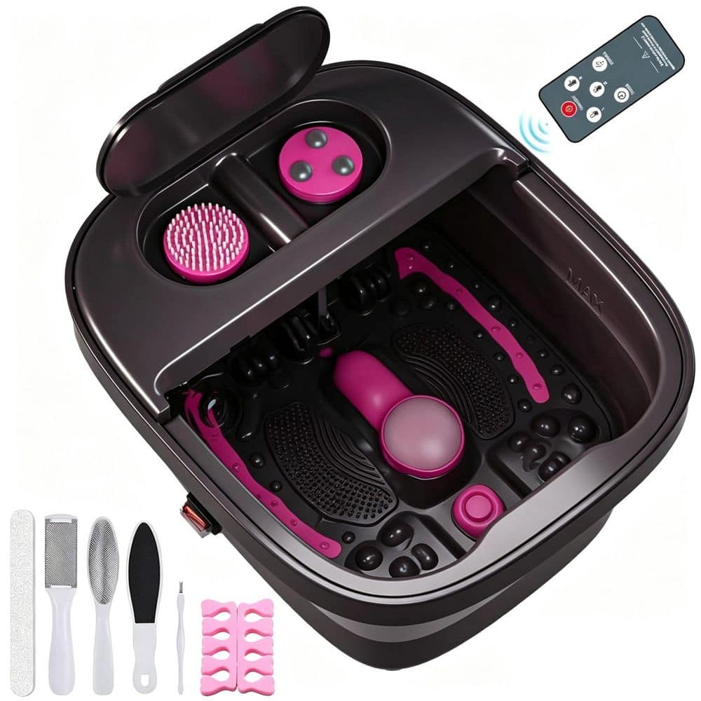 Collapsible Foot Spa Bath Massager with Heat, Bubble, Remote Control, Temperature Control, 3-Pedicure Attachments