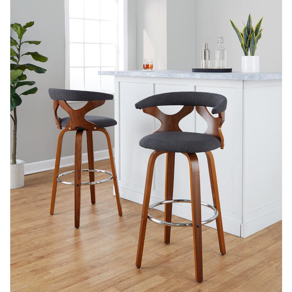 Charcoal Swivel Wood and Metal Bar Stool Set