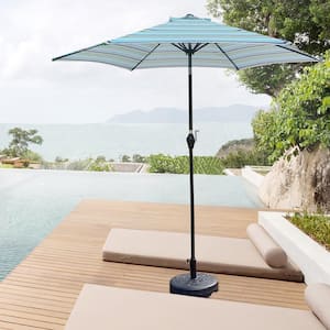 9 ft. Metal Market Tilt Patio Umbrella in Blue Striped with Push Button Tilt and Crank for Table Deck Pool Backyard Lawn