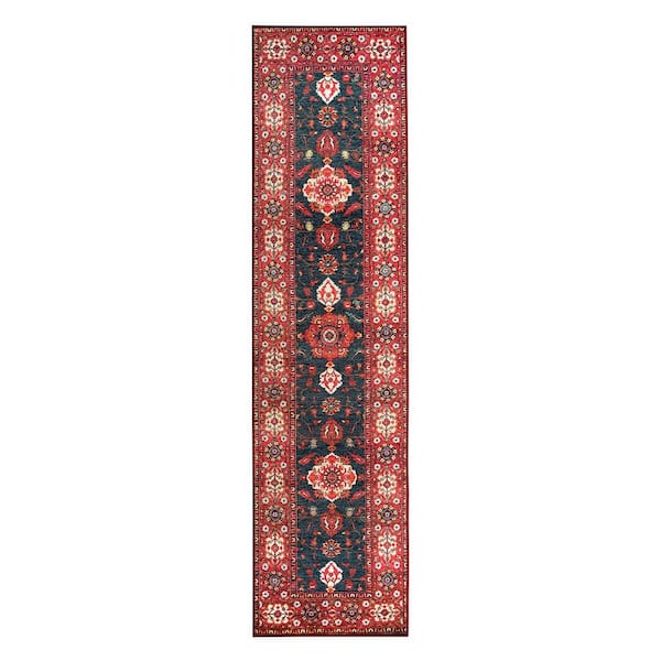 Ramage Indigo Medallion 2.5 ft. x 10 ft. Washable Runner Rug