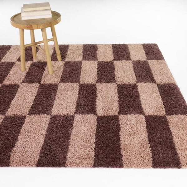 Dixon Brown 8 ft. x 10 ft. Checkered Shag Area Rug