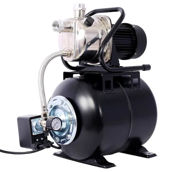 WATWAT 1.6 HP 1000 GPH Stainless Steel Shallow Well Pump with Pressure Tank and 4.26 ft. Power Cord, 23 ft. Max Suction Height