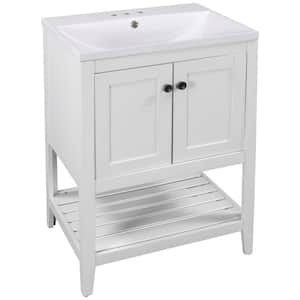 24in. Bathroom Vanity 24 in. W x 18 in. D x 33.6 in. H Single Sink Bath Vanity with with White Ceramic Top in White