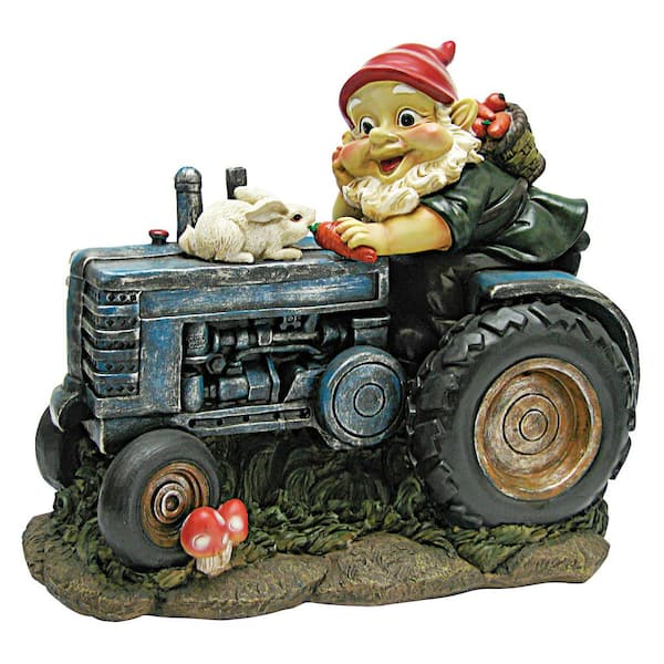 Design Toscano 10 in. H Bunny on Board the Tractor Garden Gnome Statue