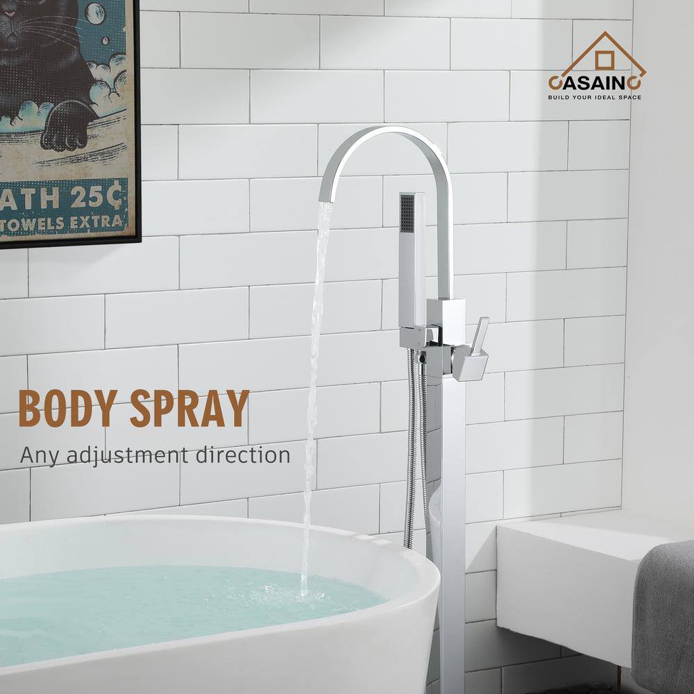 Chrome Freestanding Tub Filler with Handheld Shower