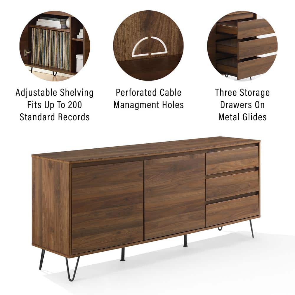 Teagan Brown Oak Mid Century Record Storage Sideboard Cabinet