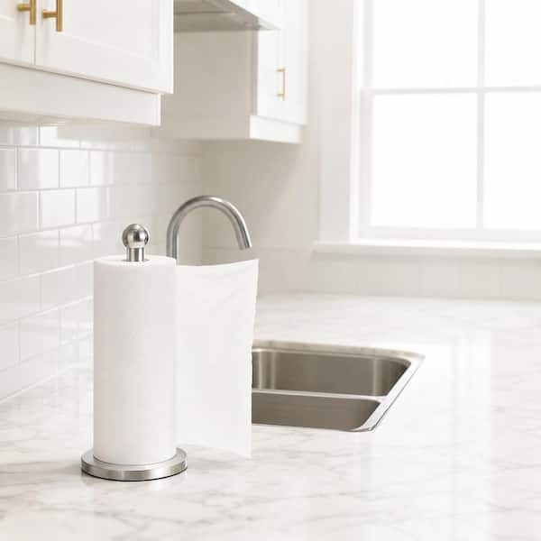 Freestanding Brushed Nickel Paper Towel Holder Stand Stainless Steel Countertop Dispenser Weighted Base 1-Piece