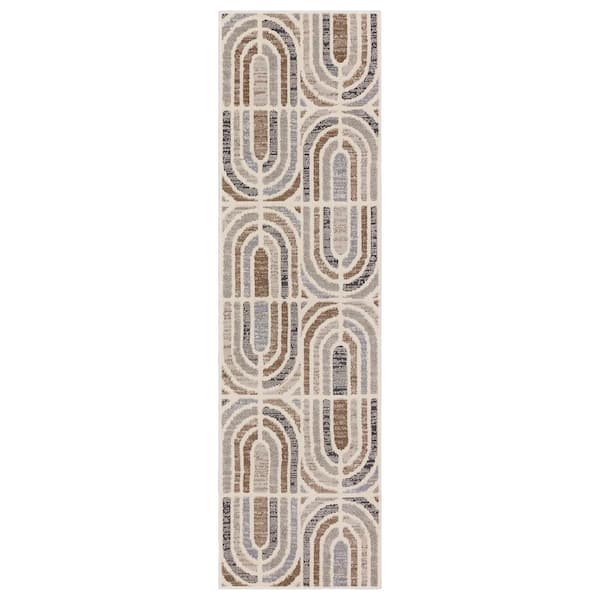Mohawk Home Westpoint Sand 2 ft. 1 in. x 7 ft. 6 in. Modern Contemporary Geometric Linework Runner Rug