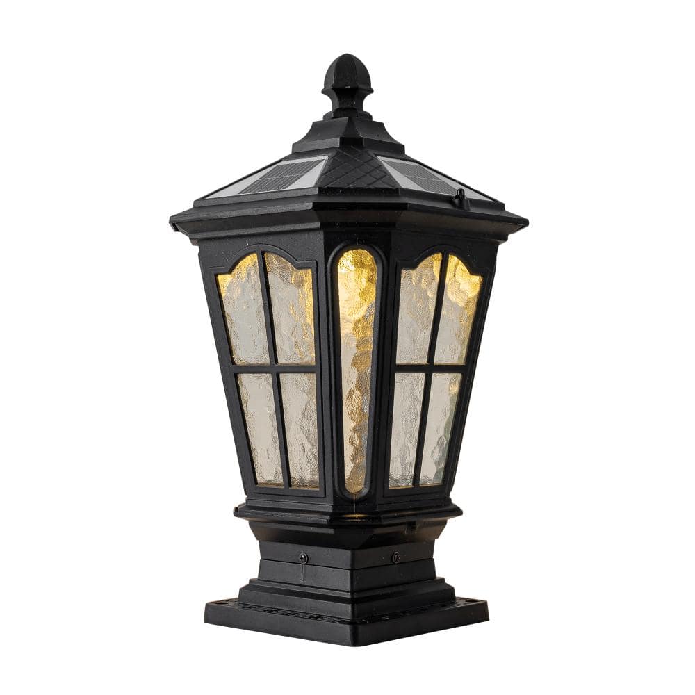 16.5 in. 1-Light Black Aluminum Solar LED Outdoor Post Top Lantern with Textured Glass Shade. price history on PriceWatchPro