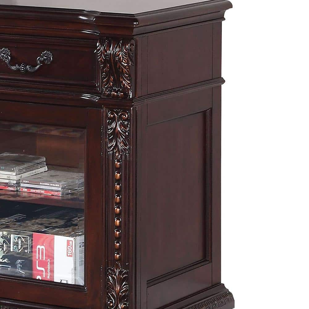 Cherry Finish Elegance 66" Wooden TV Stand with Glass Doors