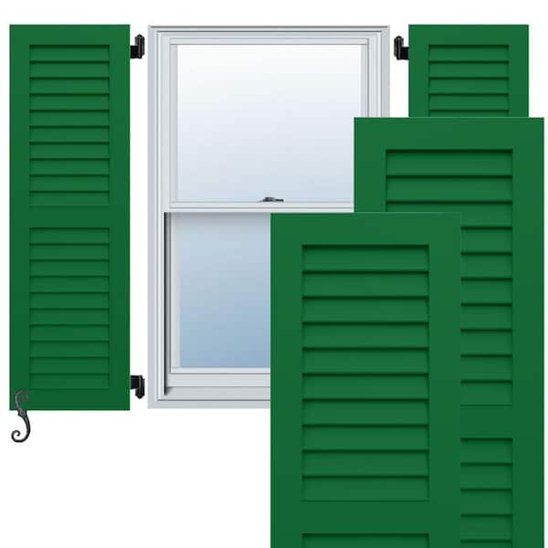 Ekena Millwork EnduraCore 2-Equal Louver 18 in. W x 36 in. H Louvered Composite Shutters Pair in Viridian Green