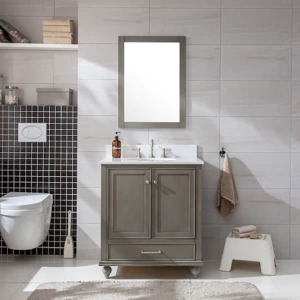 Melissa 30 in. W x 22 in. D Bath Vanity in Silver Gray with Carrara White Engineered Stone Vanity Top with White Sink