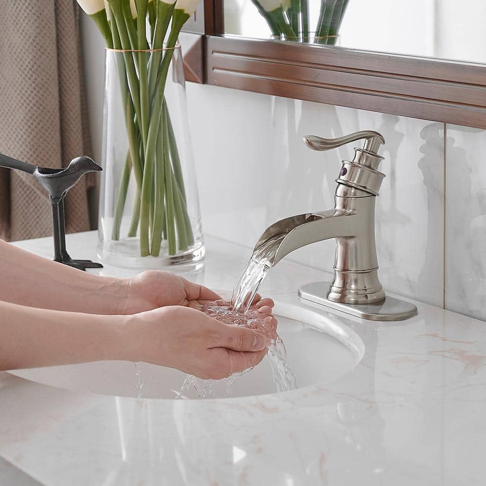 Brushed Nickel Single-Handle Waterfall Bathroom Faucet
